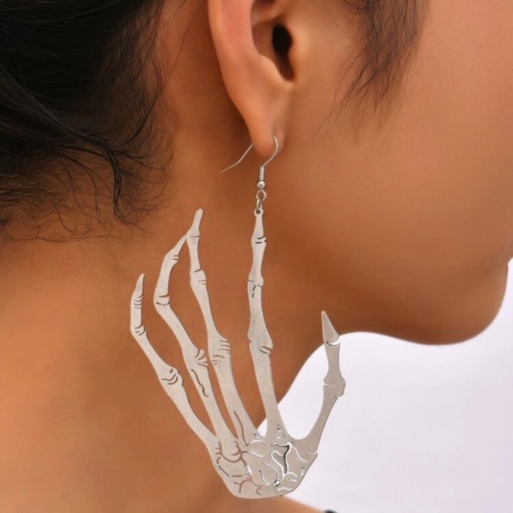 💀 Awesome Oversized Skeleton Bone Hand Hoop Earrings 💀